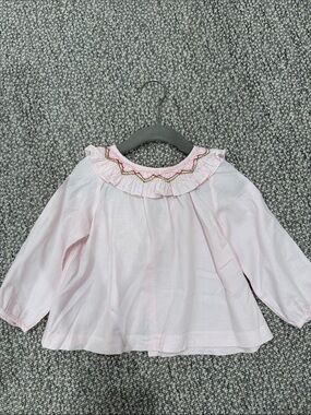 Jacadi Pink Ruffle Collar Blouse with Floral Embroidery